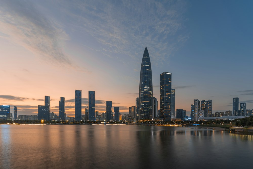 Dusk skyline of the Houhai area in Shenzhen's Nanshan District